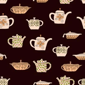Abstract vector doodle tea pot seamless pattern 스톡 일러스트