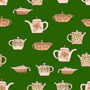 Abstract vector doodle tea pot seamless pattern 스톡 일러스트