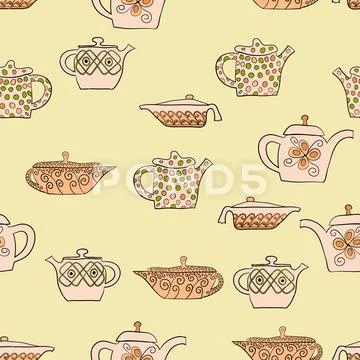 Abstract vector doodle tea pot seamless pattern イラスト素材