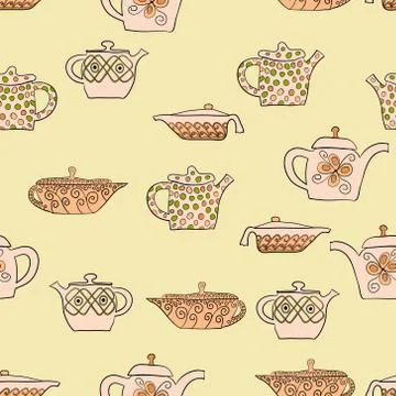 Abstract vector doodle tea pot seamless pattern Stock Illustration