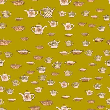 Abstract vector doodle tea pot seamless pattern Stock Illustration