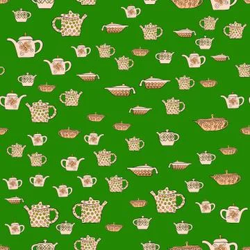 Abstract vector doodle tea pot seamless pattern 스톡 일러스트