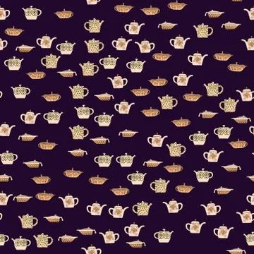 Abstract vector doodle tea pot seamless pattern 스톡 일러스트