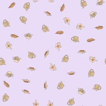 Abstract vector doodle tea pot seamless pattern 스톡 일러스트