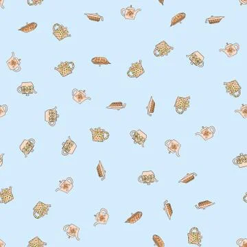 Abstract vector doodle tea pot seamless pattern 스톡 일러스트