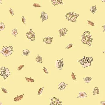 Abstract vector doodle tea pot seamless pattern Stock Illustration
