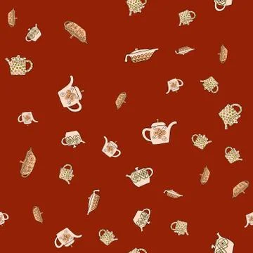 Abstract vector doodle tea pot seamless pattern 스톡 일러스트