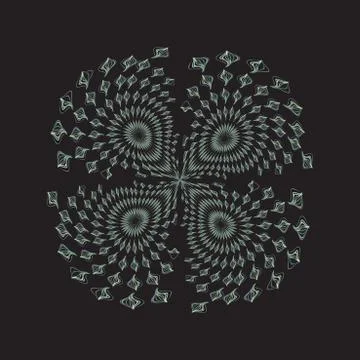 Abstract vector dotted 3d spheres, green color,black background Stock Illustration