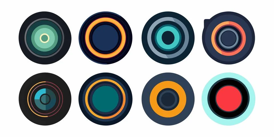 Abstract Vector Eight circular designs with concentric patterns Icon or Log.. Stock Illustration