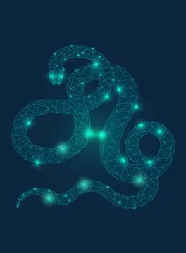 Abstract vector element. polygonal snake, geometric figure, long light blue s Stock Illustration