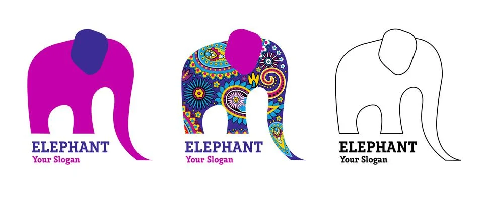 Abstract vector elephant with indian patterns. Template for creating a logo 스톡 일러스트