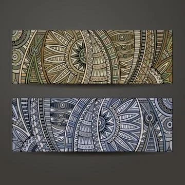 Abstract vector ethnic pattern card set. イラスト素材