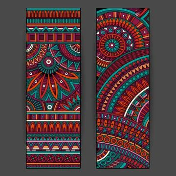 Abstract vector ethnic pattern cards set Stock Illustration