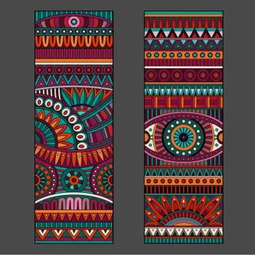 Abstract vector ethnic pattern cards set Stock Illustration