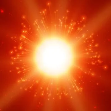 Abstract vector fireworks explosion red background with shining sparks. New Y Illustrazione stock