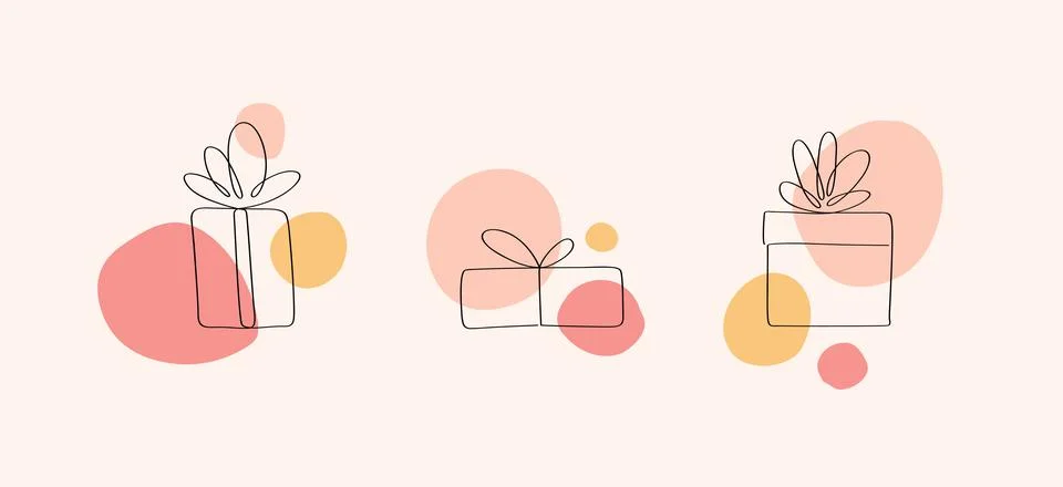 Abstract vector flat one line art illustration. Continous line holiday box Illustrazione stock