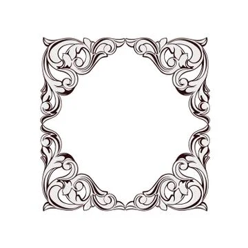 Abstract vector floral frame design with swirls leaves silhouette Illustrazione stock