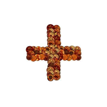 Abstract vector font, made of ethnic elements - plus sign Stock Illustration