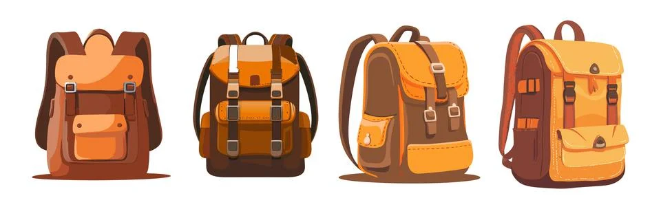 Abstract Vector four different style backpacks Icon or Logo Design Template Stock Illustration