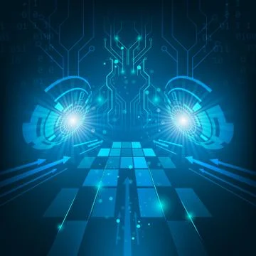 Abstract vector futuristic technology circuit board dark blue background. Stock Illustration