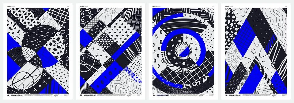 Abstract vector geometric mosaic Posters with bizarre monochrome motley pat.. Stock Illustration
