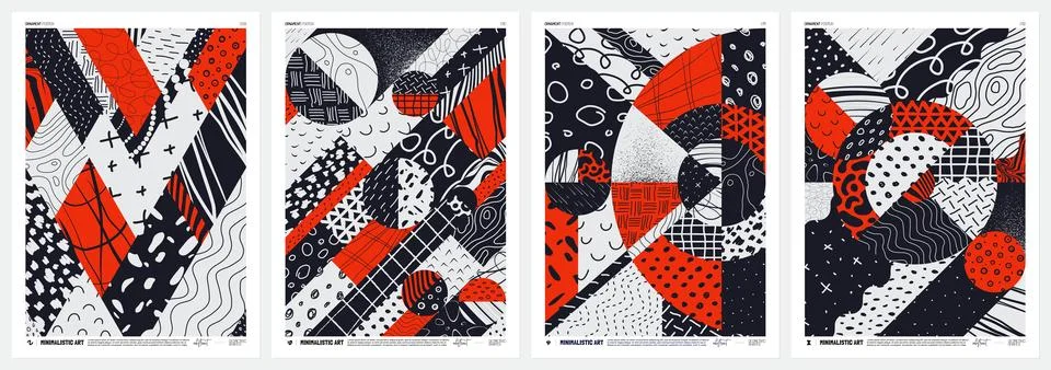 Abstract vector geometric mosaic Posters with bizarre monochrome motley pat.. Stock-Illustration