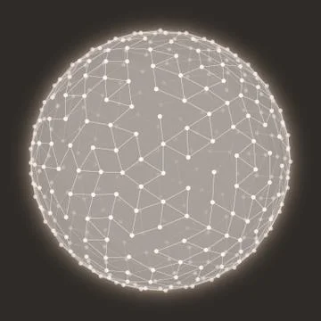 Abstract vector glowing mesh sphere constructed with connected points. Futuri Stock Illustration