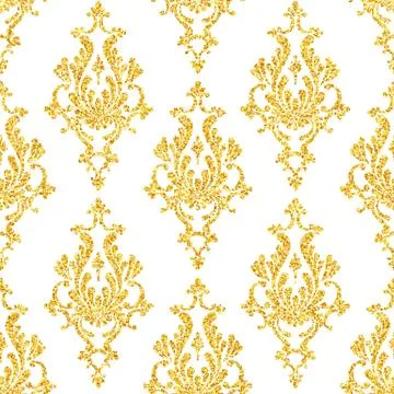 Abstract vector gold dust glitter damask seamless pattern Stock Illustration