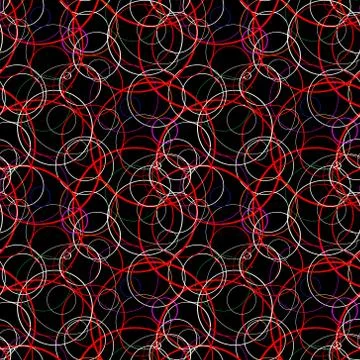 Abstract vector graphic with red and black random, scattered circles, ovals. Stock Illustration