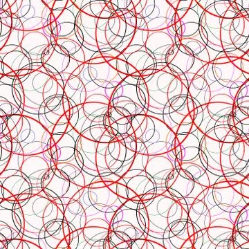 Abstract vector graphic with red and black random, scattered circles, ovals. Stock Illustration