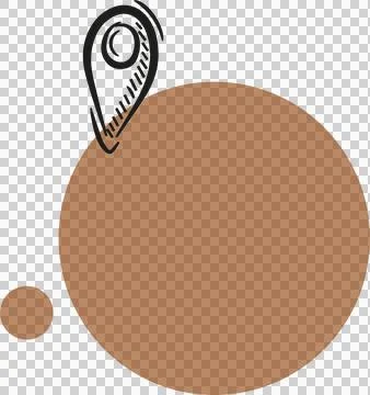 Abstract vector graphic showing hatched map pin above two rust circles, Ilustração Stock