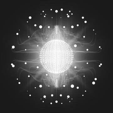 Abstract vector grayscale mesh background. Sphere of bioluminescent tentacles Stock Illustration