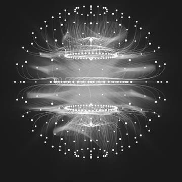 Abstract vector grayscale mesh background. Sphere of bioluminescent tentacles Stock Illustration