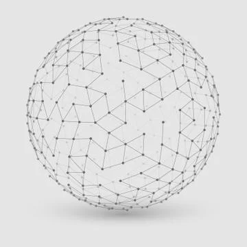 Abstract vector grayscale mesh sphere constructed with connected points. Futu Stock Illustration