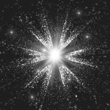 Abstract vector grayscale space background. Explosion of glowing particles. C Stock Illustration