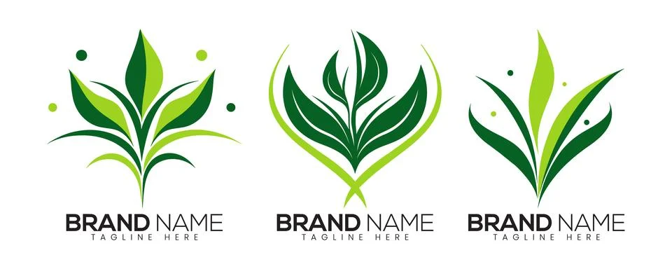 Abstract Vector Green Leaf Icon Design Template Stock Illustration