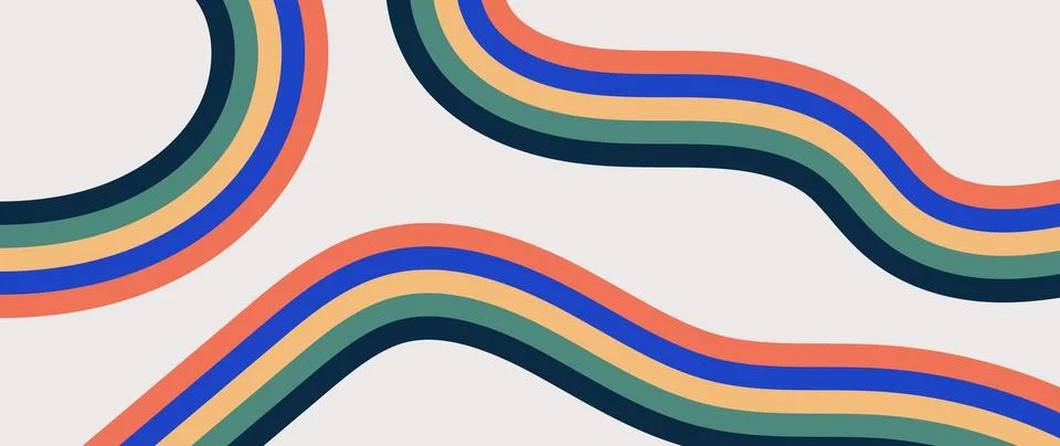 Abstract vector hand drawn background with retro colors stripes. Groovy 60-70s Stock Illustration