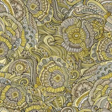 Abstract vector hand drawn nature floral seamless pattern Stock Illustration