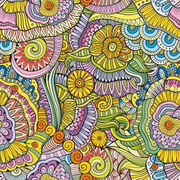 Abstract vector hand drawn nature floral seamless pattern Stock Illustration
