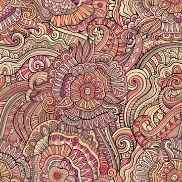 Abstract vector hand drawn nature floral seamless pattern Illustrazione stock