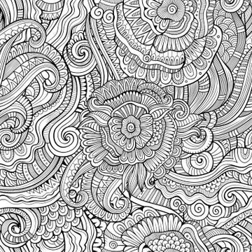 Abstract vector hand drawn nature floral seamless pattern 스톡 일러스트