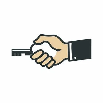 Abstract Vector Hand holding a key with a suit sleeve visible Icon or Logo .. Stock Illustration