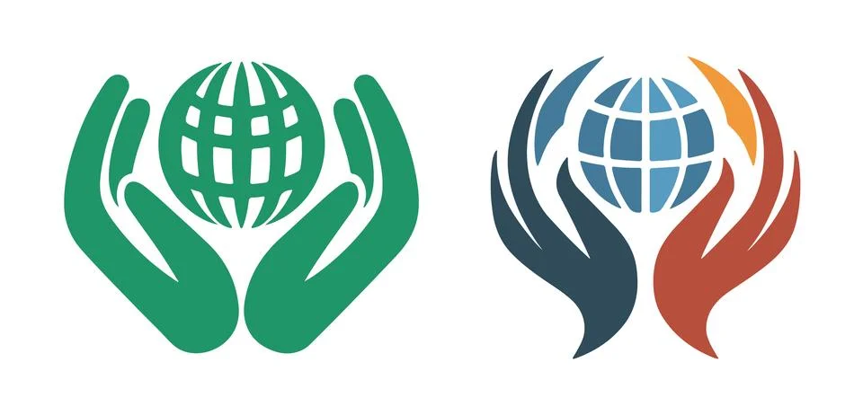Abstract Vector Hands holding globe Icon or Logo Design Template Stock Illustration