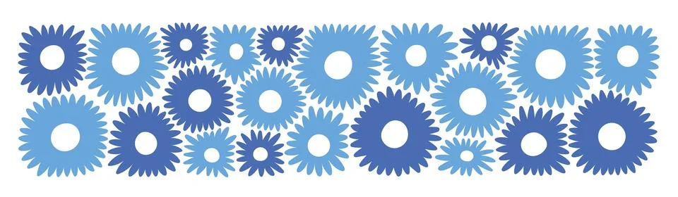 Abstract vector horizontal banner with blue daisy flowers. Simple banner, modern Stock Illustration