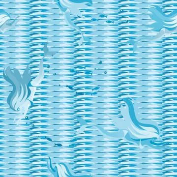 Abstract vector horizontal blue texture with 60s patterns Stock Illustration