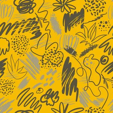 Abstract vector illuminated yellow and ultimate gray textured hand drawn Stock Illustration
