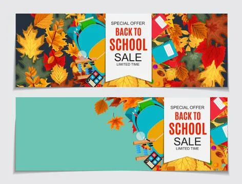 Abstract Vector Illustration Back to School Sale Background with Falling Autumn Stock Illustration