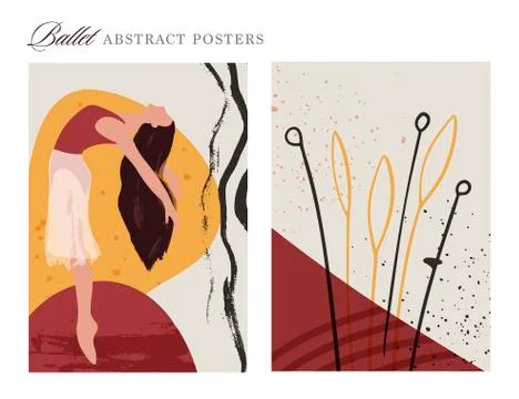 Abstract vector illustration. Ballet dancer girl poster set. Illustrazione stock