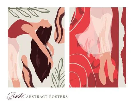 Abstract vector illustration. Ballet dancer girl poster set. Stock Illustration