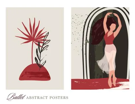 Abstract vector illustration. Ballet dancer girl poster set. Stock Illustration